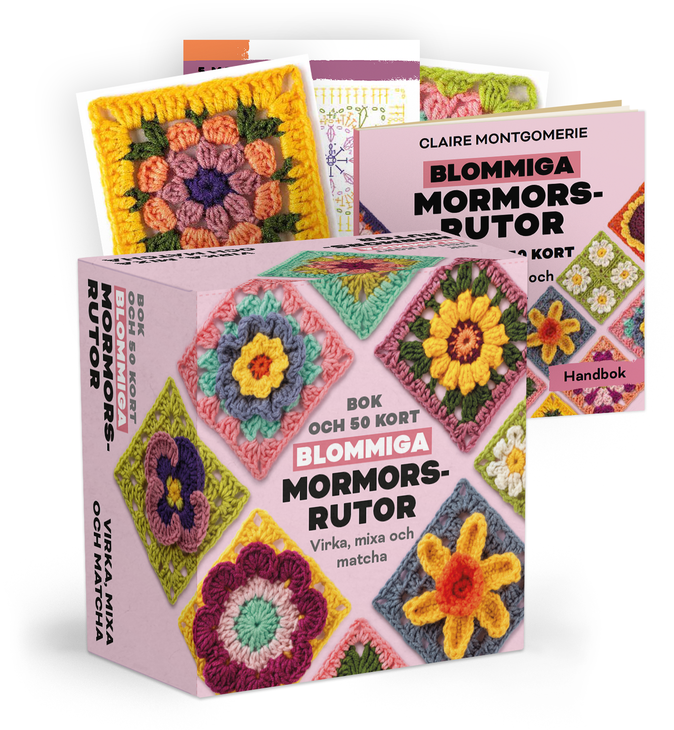 Blommiga mormorsrutor – Bok och 50 kort: Virka, mixa och matcha